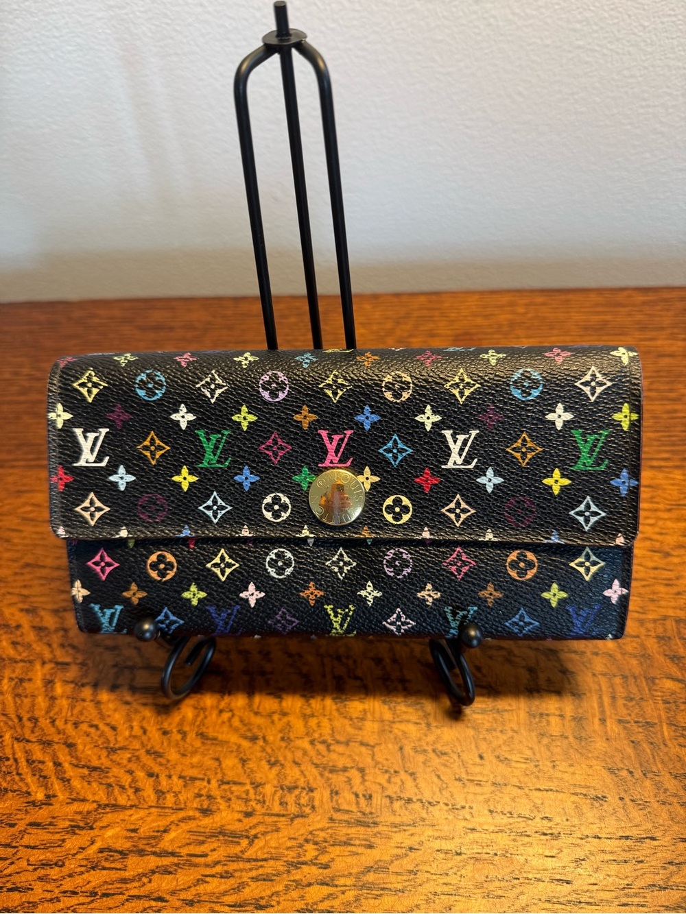 Louis Vuitton Monogram Multicolor Sarah Black Murakami Wallet w/COA